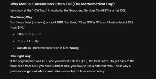Inclusive vs Exclusive Tax Guide | GST Calculator Australia 3 Why Manual Calculations Often Fail (The Mathematical Trap)